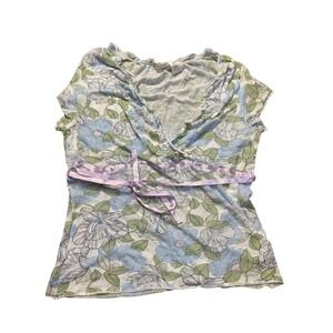 y2k babydoll No Boundaries Juniors L Floral Tie Waist Top lettuce hem coquette